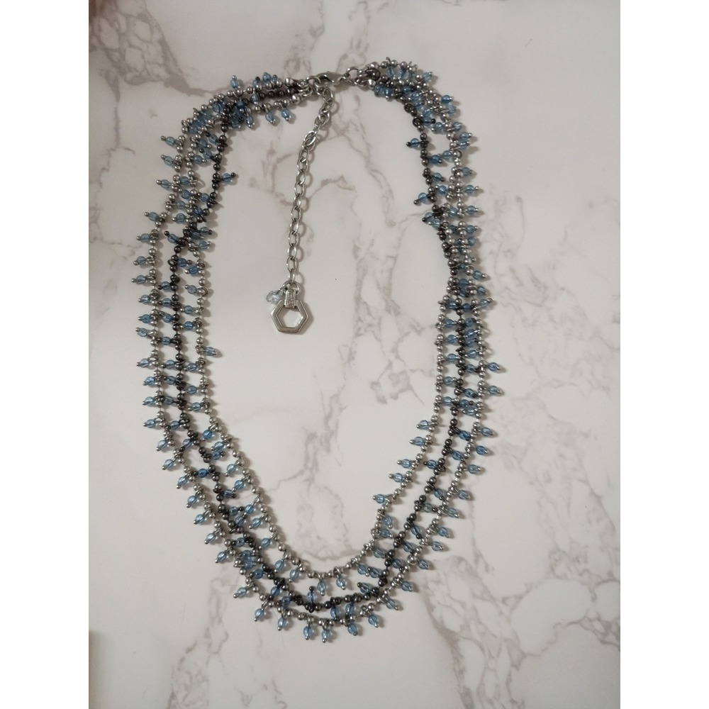Simply Vera Wang Silver Tone Triple Strand Blue Beads Triple Strand Necklace
